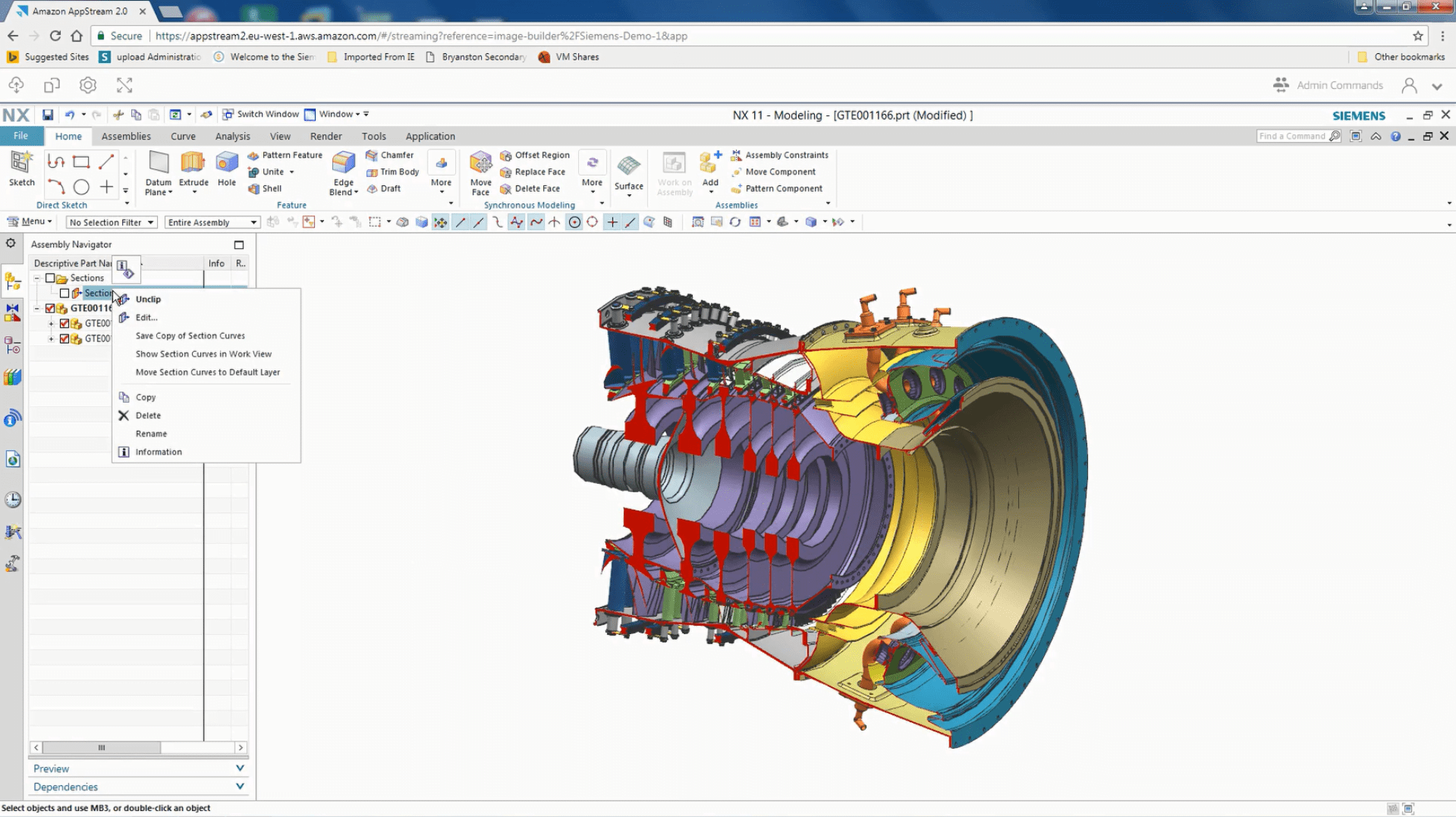 Image of gas turbine engine enhanced on NX on the Cloud with Amazon AppStream 2.0